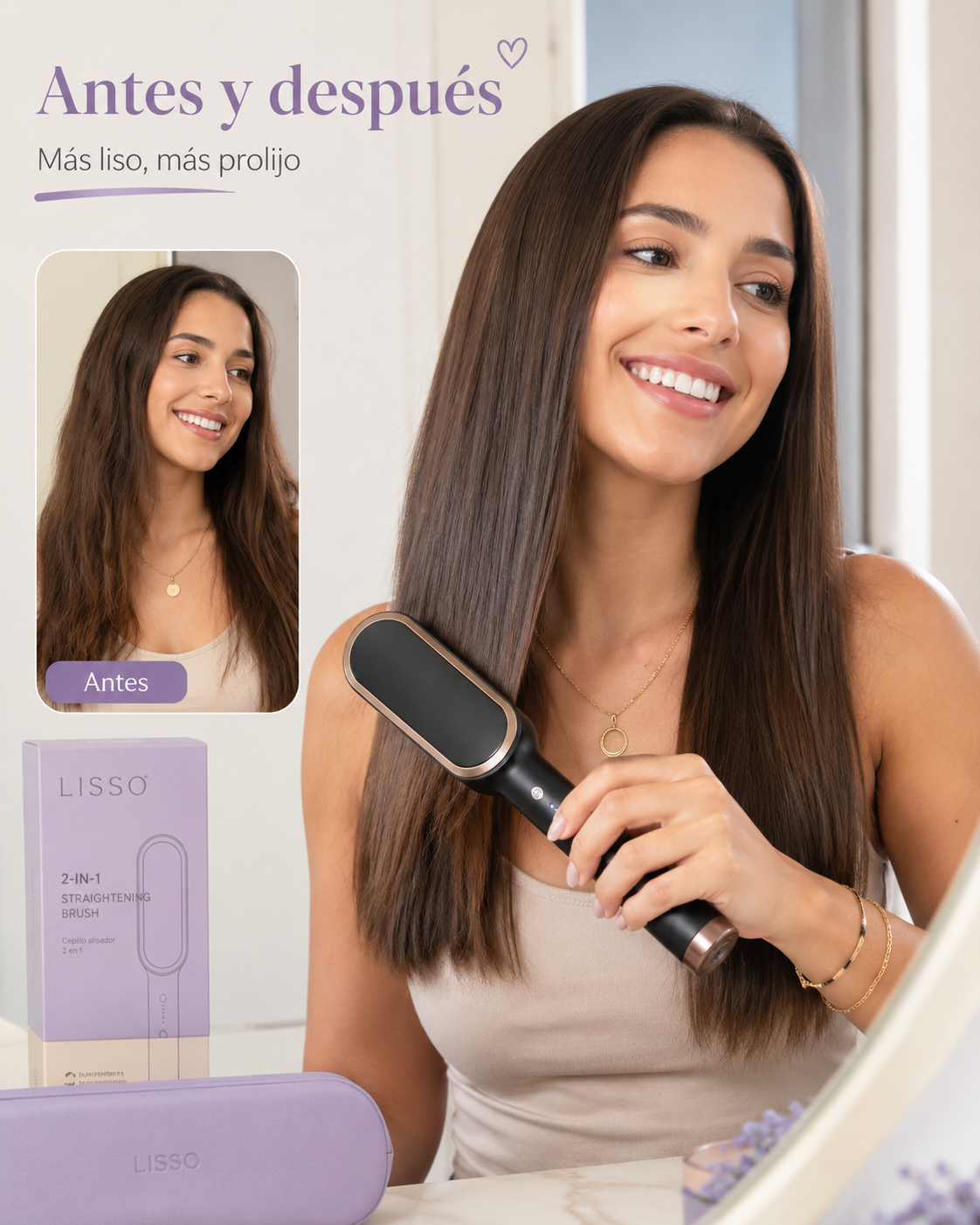 LISSO Glow | Cepillo alisador 2 en 1